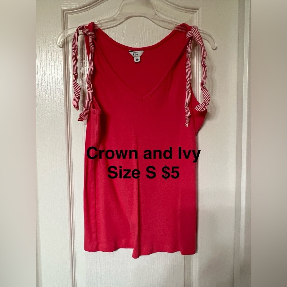 Crown & Ivy Red Tank Top with Striped Tie Straps